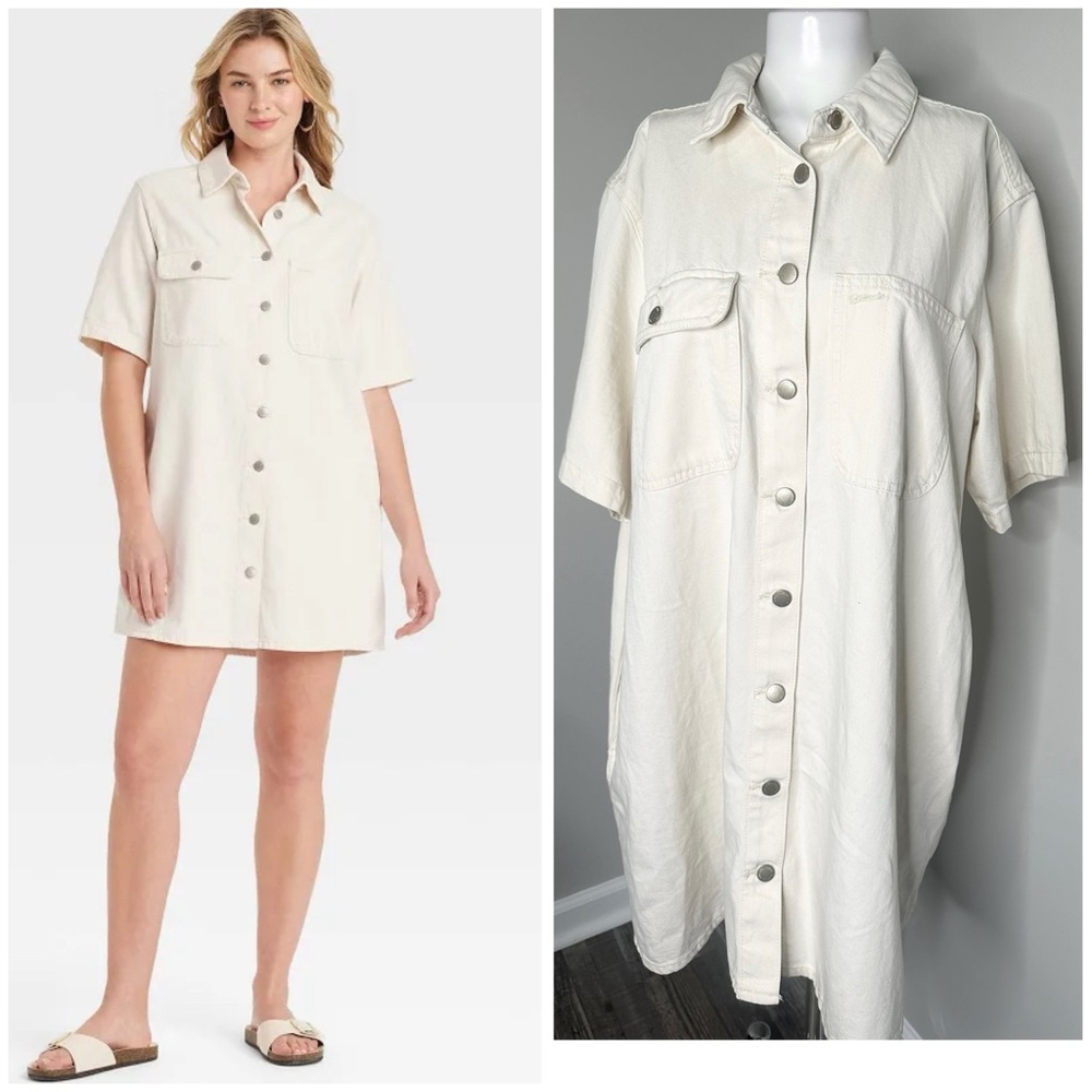 UNIVERSAL THREADWomen's Cream Button-Down Shirt Dress- PRELOVED-XL